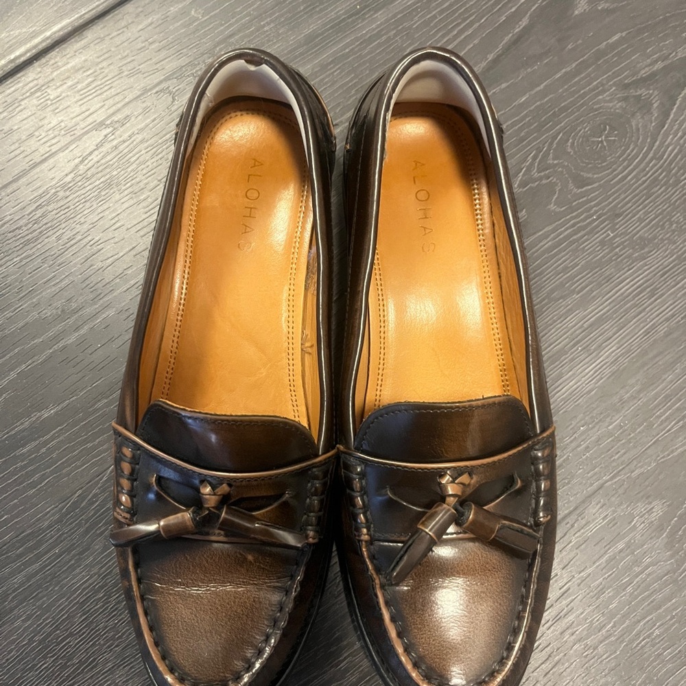 ALOHAS Dark Brown Leather Loafers